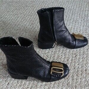 TIBI Wyatt embossed Buckle leather ankle Booties In Black size 5.5
